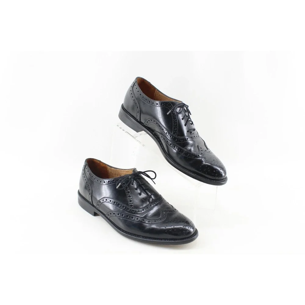 Vintage Gran Flex‎ by Emyco Black Leather Brogue Wingtip Shoes Size 9.5M 139508